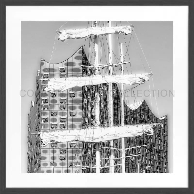 Poster Hamburg Hafen HH06 - Schwarz matt 1.5cm / Quadrat 55